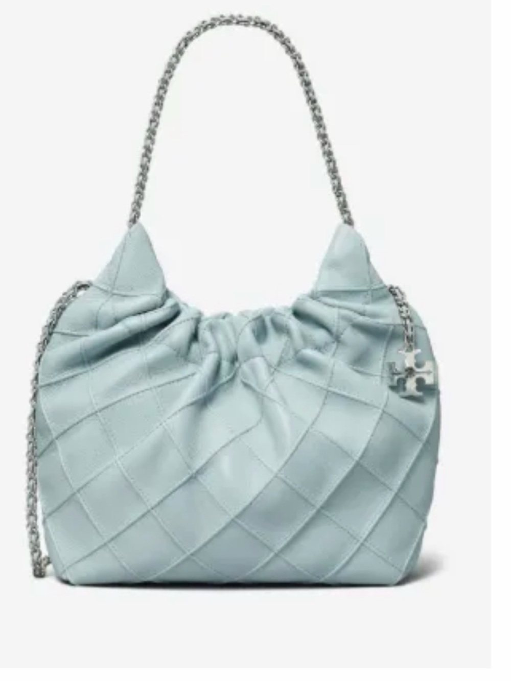 Tory Burch Quilted Light Blue Mini Fleming Hobo Shoulder Bag with Chain Strap